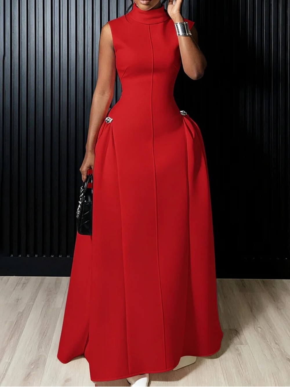 Loragal Red High-Neck Sleeveless Maxi Dress